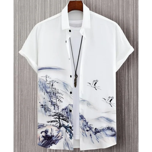 Chemise tendance pour homme avec imprimés 3D style peinture à l'encre, vêtement masculin décontracté à manches courtes pour la plage, les fêtes, le streetwear et les chemises hawaïennes - Product Image 6
