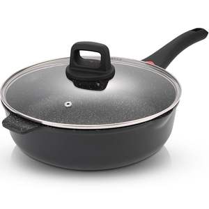Durable Nonstick Deep Fry <b>Pan</b> with Glass Lid Induction Compatible Portable <b>Cast</b> Aluminum Kitchen Cookware - Product Image 3