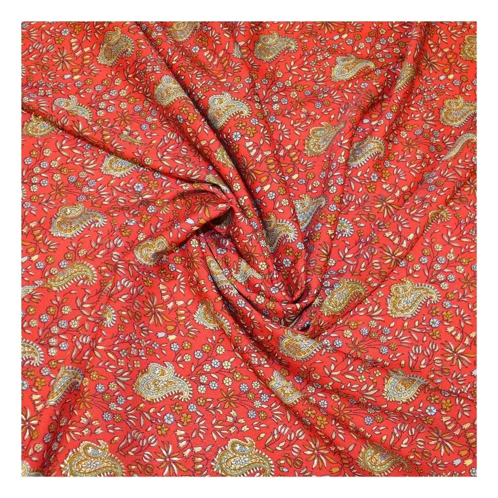 Crepe Silk Floral Vegetable Dyed Screen Natural Printed Ethnic Jaipur Handmade Fabric