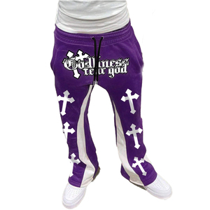Pantalones Deportivos con Estampado de Cruz Gótica para Hombre, Estilo Urbano, Corte Holgado, Cintura Elástica, Estilo Hip Hop, Pantalones Anchos Casuales - Product Image 4