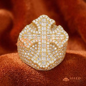 Gold Cross Iced Out Moissanite Mens <b>Ring</b> Luxury Hip Hop Fashion Jewelry <b>Statement</b> <b>Ring</b> USA Style Gift - Product Image 6