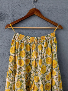 Elevate everyday ethnic wardrobe with this charming yellow floral tiered long <b>skirt</b> Crafted from soft breathable fabric - Product Image 2