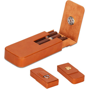 Estuche de cuero al por mayor para cigarros con cortador integrado y billetera de almacenamiento, ideal para viajeros de negocios y coleccionistas. - Product Image 2