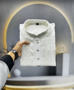Kurta Blanca de Algodón para Hombre con Bordado, Corte Regular, Largo hasta el Tobillo, Ropa Tradicional India y Pakistaní para Bodas - Product Image 3