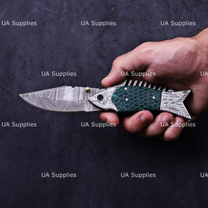 Handmade <b>Fish</b> Folding <b>Knife</b> Damascus Steel Pine Cone Handle Outdoor Survival Custom EDC OEM ODM Wholesale Manufacturer Drop - Product Image 2