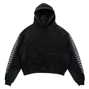 Oversized Crop Hoodie <b>Men's</b> 100% Cotton French Terry Solid Color <b>Pullover</b> With Pocket And Sleeve Details Autumn Wear - Product Image 3