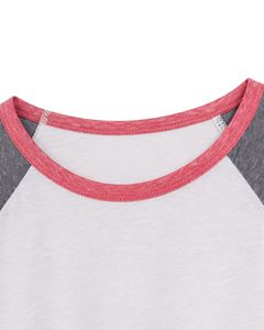 Camiseta raglán blanca, gris jaspeado y rosa para mujer, informal, con cuello redondo, manga corta, mezcla de algodón suave, para uso diario, moda de verano. - Product Image 5