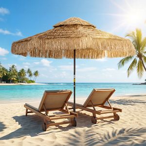 Ombrellone da Patio Hula in Stile Tiki con Tetto in Paglia, 2 Livelli, Stile Hawaiano, 8 Stecche, Protezione UPF30+, con Base - Product Image 2