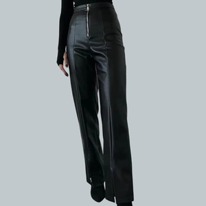 Women Genuine Leather Sexy High Waist Pants Girls Real Sheep Pure Leather Leggings Tights <b>Flared</b> bottom Gothic Trouser - Product Image 2