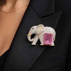 Women Brooch Pave Crystal <b>Elephant</b> Lapel Pin Custom Logo Premium Pink Sapphire Luxury Suit Accessory - Product Image 3
