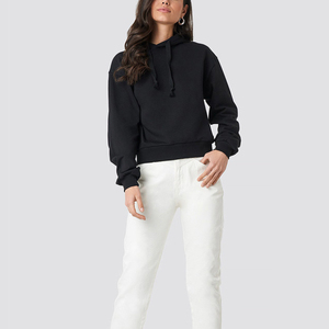 Sweat-shirt à capuche noir pour femme, coupe classique, en coton, pull décontracté avec poches, vêtements d'automne - Product Image 1