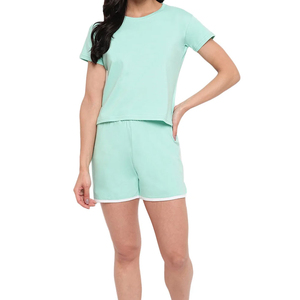 Women's Summer <b>Twin</b> <b>Set</b> in New Style Casual Wear OEM Custom Logo Wholesale Price Soft Cotton Breathable Fabric Solid Pattern - Product Image 1