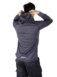 Men's Long Sleeve Hooded Fishing Shirt UPF 50 Sun Protection Pullover <b>Top</b> Dark Gray Solid Quick Dry Performance Wear - Product Image 2