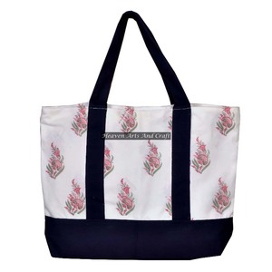 Sac à main à bandoulière en coton de luxe, imprimé personnalisé, grande capacité, poignée noire, sac fourre-tout - Product Image 1