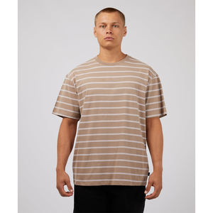 Camiseta de Verano 2026, Estilo Vintage, de Algodón, Corte Holgado, Manga Corta, a Rayas, Unisex, Casual, Personalizable, Cuello Redondo, Ropa Urbana, OEM - Product Image 1