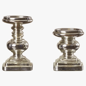 Porte-bougie vintage en verre mercure, bougeoir antique en argent pour centre de table, décoration intérieure et mariage - Product Image 3