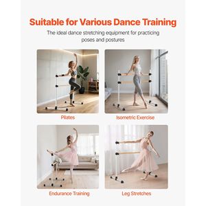 Attrezzatura da palestra per la casa in legno di faggio da 4 piedi per balletto portatile Freestanding a barrette regolabile in altezza Anti-oscillazione Pilates - Product Image 5