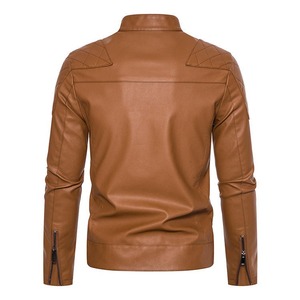 Men's Black PU Leather <b>Motor</b> <b>bike</b> Jacket Slim Fit Zipper Regular Sleeve Solid Color Autumn Wear - Product Image 3