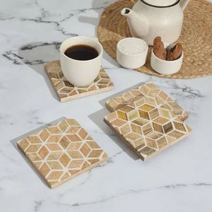 Curio Craft Resin <b>Square</b> Coasters <b>Set</b> with Mint Green Chevron Design Modern Eco-Friendly Non Slip Mats for Table Decoration - Product Image 3
