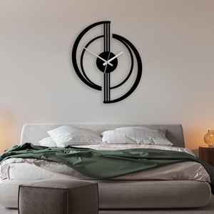 Horloge murale moderne en métal noir, design géométrique abstrait, horloge décorative pour salon, bureau à domicile, chambre à coucher, contemporaine - Product Image 5