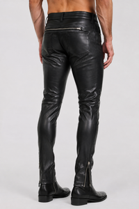 Pantalons en cuir véritable, pantalons en cuir de vache véritable, pantalons cargo en cuir, pantalons jogger en cuir, pantalons droits en cuir, pantalons évasés en cuir - Product Image 2