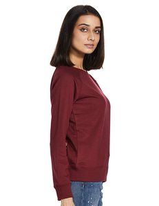 Sweat-shirt à col rond pour femme, couleur bordeaux, manches longues, 100% coton, tricoté, décontracté, couleur unie, respirant, coupe classique, automne - Product Image 3