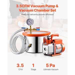 Camera a Vuoto Monostadio da 1,5 Galloni con Pompa da 3,5 CFM, Kit con Vaso a Pressione in Acciaio Inossidabile per Degassaggio, Durevole ed Efficiente - Product Image 2