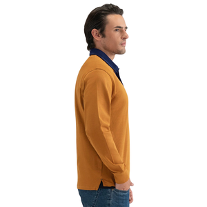 เสื้อเชิ้ตแขนยาวผู้ชาย ผ้าเจอร์ซีย์สีพื้น คอปกตัดสีเข้ม ผ้าฝ้าย สวมใส่สบาย ทรงปกติ สไตล์คลาสสิกสำหรับกอล์ฟและรักบี้ - Product Image 5