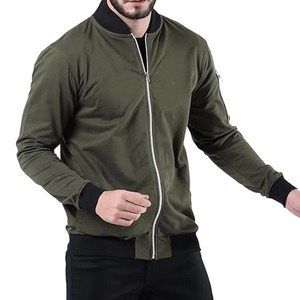 Blouson bomber vert olive pour homme, fermeture éclair, col montant, coupe ajustée, décontracté, automne, polyester - Product Image 1