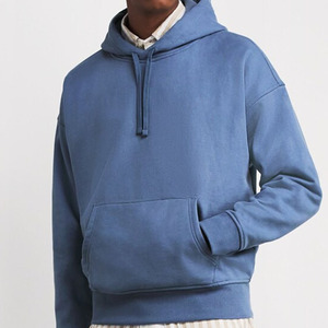 Sudadera con Capucha Azul Ikhlas Sports, 100% Algodón Felpa, 380g, Corte Holgado, Bolsillo Canguro, Capucha con Cordón Ajustable, Estilo Casual Minimalista - Product Image 3