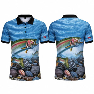 Camisa Polo de Pesca para Hombre con Estampado de Trucha Arcoíris, Secado Rápido, UPF 50, Ropa para Exteriores, Color Azul, Manga Corta - Product Image 1