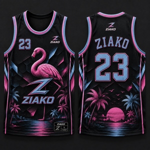Wholesale Direct Ziakot Industry Custom Black Pink-<b>Light</b> Blue 3D PatternTropical Hawaii Palm <b>Leaves</b> Authentic Basketball Jersey - Product Image 2