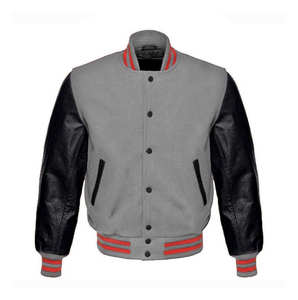 <b>Mens</b> Wool Stand Collar Geometric Front Varsity Jacket Winter Coat Breathable Fleece Canvas Trim Custom OEM Design - Product Image 2