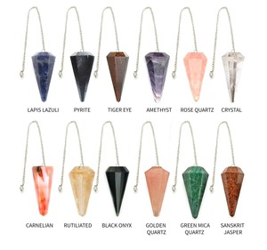 Péndulos de piedras preciosas de calidad premium, cristal natural pulido, cadena de plata, herramientas energéticas para Reiki, sanación, radiestesia y meditación. - Product Image 4