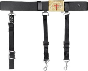 Cinturón de Cuero con Diseño de Cruz y Hebilla Dorada, con Tres Correas Ajustables para Uso Decorativo - Product Image 1