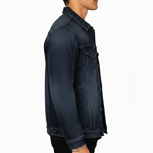 Veste en jean bleu foncé pour homme, décontractée, boutonnée, couleur unie, délavée, coupe classique, pour l'automne - Product Image 2