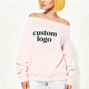 Custom Logo Women <b>Off</b> <b>Shoulder</b> <b>Sweatshirt</b> Oversized Crewneck Pullover Long Sleeve Loose Fit Casual Fleece <b>Sweatshirt</b> Soft Cotton - Product Image 1