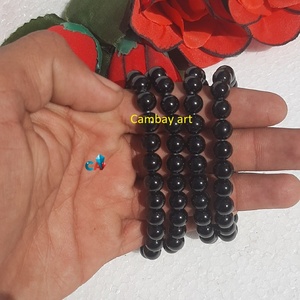 Premium Black Obsidian Healing <b>Crystal</b> Polished Engraved Love Theme Handmade Stretch <b>Bracelet</b> Factory Supplier - Product Image 5