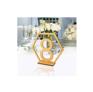 Porta Números de Mesa de Acrílico Transparente con Base de Madera, Soporte para Números de Caligrafía Dorados en Forma de Arco para Bodas, Restaurantes y Eventos - Product Image 3