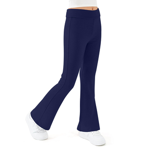 Leggings acampanados azul marino para niñas, cintura plegable, ajuste elástico, pantalones de campana para uniforme escolar - Product Image 2