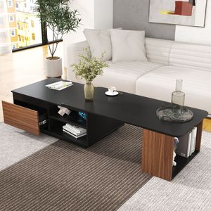 Tavolino da Caffè in Legno a Lunghezza Regolabile con 2 Cassetti Contenitori, Design Rettangolare Grande Estensibile per Soggiorno - Product Image 2