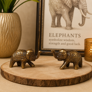 SHUBHAM Solid Brass <b>Elephant</b> Figurine Pair Handcrafted Mini <b>Elephant</b> Statues Decorative Home & Office <b>Decor</b> - Product Image 1