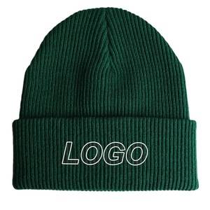 Gorro de punto de diseñador con puños de colores sólidos Unisex liso de invierno, gorro bordado de pescador acrílico, gorros personalizados con logotipo personalizado - Product Image 1