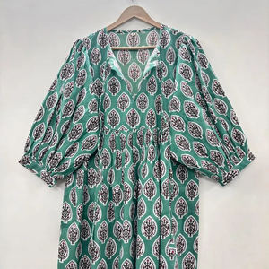 Vestido Casual Midi para Mujer, Tejido 100% Algodón, Liso, Manga Corta, Cintura Imperio, Estilo Babydoll, Cuello en V, Holgado, Funcional - Product Image 3