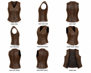 Chaleco de cuero genuino marrón vintage para mujer, chaleco de motociclista con cremallera frontal, chaleco de cuero premium con efecto desgastado, chaleco de moda. - Product Image 6