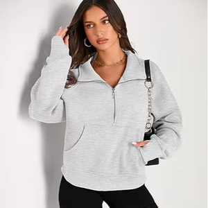 Sudadera con capucha de peso pesado para mujer con media cremallera y lavado ácido, sudaderas oversize personalizadas para mujer - Product Image 1