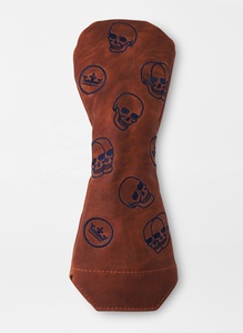 Brown Leather <b>Golf</b> Headcover with Skull and Crown Embroidery Pattern Durable Protective Cover for Drivers and Irons - Product Image 2