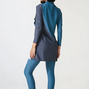 Customize Muslim Swimwear Women Modest Full Coverage Burkini Swimsuit Zippers Front <b>Print</b> 2 Piece Set Quick Dry Stylish <b>Islamic</b> - Product Image 3