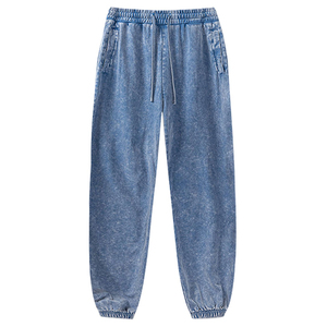 ZRROPS INDUSTRY <b>Women's</b> Acid Wash Denim <b>Jogger</b> Pants Blue Loose Fit Elastic Waist Drawstring Cuffed <b>Jeans</b> 220g All Seasons - Product Image 1