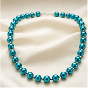 Collar Clásico de Perlas de Vidrio Turquesa, Gargantilla de Cuentas Redondas, Joyería Elegante, Regalo para Mujer - Product Image 3